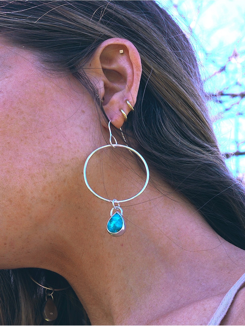 Handmade Sterling Silver Turquoise Teardrop Dangle Earrings - Picture 3 of 5